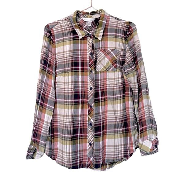 Christopher & Banks button up Plaid Multi Color blouse top size medium - Picture 1 of 7